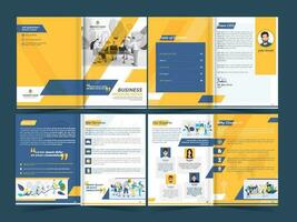 Bi-Fold Business Brochure Template, Booklet, Annual Report Layout With Double-Sides Present. vector
