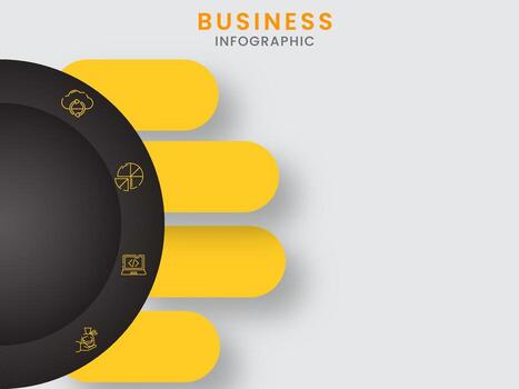 Business Infographic Template Layout With Empty Black Circle And Four Steps Icon On Grey Background. vector