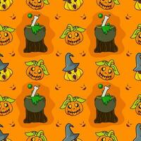 Seamless Halloween Pattern Background In Orange And Green Color. vector