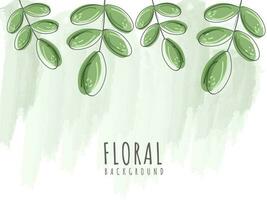 Floral Background With Green Brush Effect And Leaves. vector