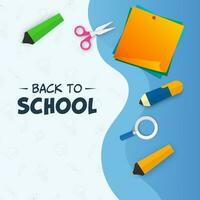 Back To School Concept With Top View Of Supplies Elements On Blue Background. vector