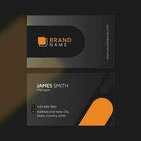 Front And Back View Of Transparent Business Card On Black Background. vector