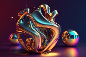 Iridescent holographic colorful undulatory liquid fluid abstract object. photo