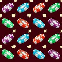 3D Colorful Poker Chips And Card Suits Seamless Pattern Background. vector