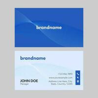Blue Color Horizontal Business Card Template In Front And Back Side. vector