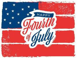 Happy Fourth Of July Font On American Flag Brush Stroke Background. vector