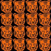 Seamless pattern with Tiger head illustration in cutting style on black background vector