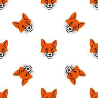 Seamless pattern with Fox head illustration in minimalist cutting style on white background vector