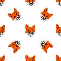 Seamless pattern with Fox head illustration in minimalist cutting style on white background vector