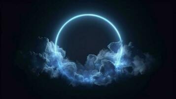 cloud clouds frame blue light, in the style of circular abstraction, 8k resolution, cosmic symbolism, dark symbolism, ethereal landscape, generat ai photo