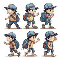 little boy character, multiple poses and expressions, children book illustration style, simple, cute, 5 year old, full color, generate ai photo