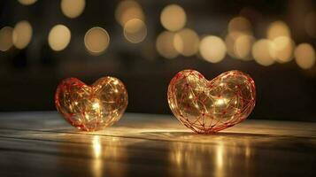 wooden heart silhouette in front of a white background, in the style of bokeh panorama, light red and crimson, romantic soft focus and ethereal light, two dimensional, generat ai photo