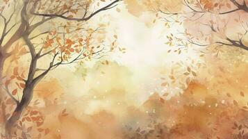 Autumn background with watercolor leaves on top, in the style of light orange and light beige, high resolution, simple designs, generat ai photo