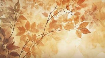 Autumn background with watercolor leaves on top, in the style of light orange and light beige, high resolution, simple designs, generat ai photo