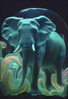 an image of an elephant surrounded by other colors, in the style of translucent resin waves, retro filters, realistic lighting, generate ai photo