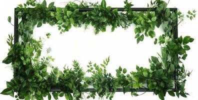green plant and leaves frame isolated on white background,  for wedding invitations and greeting cards, generate ai photo