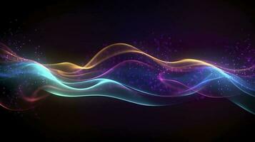 abstract background with glowing purple and golden and blue wavy lines, generate ai photo