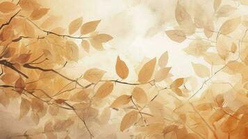 Autumn background with watercolor leaves on top, in the style of light orange and light beige, high resolution, simple designs, generat ai photo