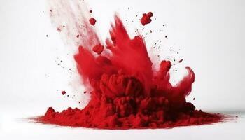 bright red holi paint color powder festival explosion isolated white background. industrial print concept background, generate ai photo