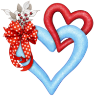watercolor decorative linked hearts with bow png