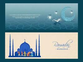 Ramadan Kareem or Ramadan Mubarak Header or Banner Set. vector