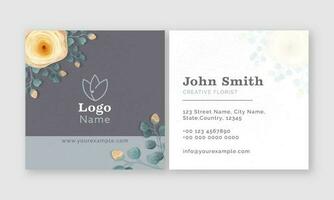 Square Florist Business Card Design In Front And Back View. vector