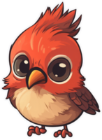 gracioso y linda pájaro transparencia pegatina, del Norte cardenal. ai generativo. png