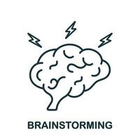 Brainstorm Line Icon. Human Brain with Lightning Linear Pictogram. Think about Creative Idea Outline Sign. Brainstorming, Intellectual Process Symbol. Editable Stroke. Isolated Vector Illustration.