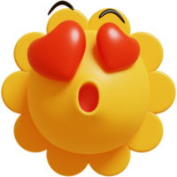 3d Sol uttryckssymbol.kärlek känsla tecknad serie karaktär gul emoji. 3d framställa. png