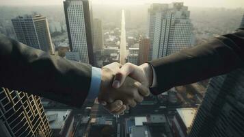 Close-up image of business people shaking hands at meeting or negotiation,Handshake concept,Business concept photo