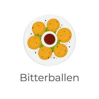 Dutch Bitterballen Illustration Logo Served On A Plate With Sauce vector