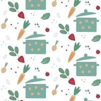 cute vector pattern with pan and vegetables