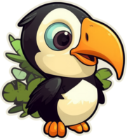 grappig en schattig vogel transparantie sticker, toco toekan. ai generatief. png