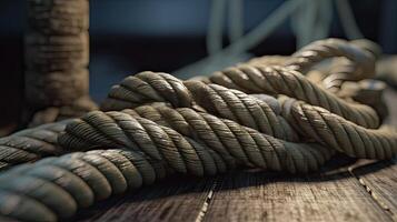 ropes of an old sailing ship Gorch Fock. . photo