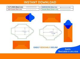 Envelope DL size 4.4x8.8 inch and 220x110 mm dieline template Box dieline and 3D box vector