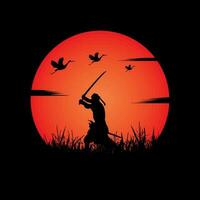 Samurai training at night on a full moon vector