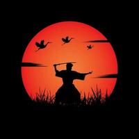 Samurai training at night on a full moon vector