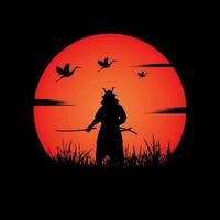 Samurai training at night on a full moon vector