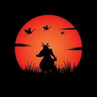 Samurai training at night on a full moon vector