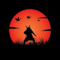 Samurai training at night on a full moon vector