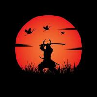 Samurai training at night on a full moon vector