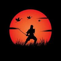 Samurai training at night on a full moon vector