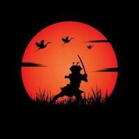 Samurai training at night on a full moon vector