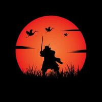 Samurai training at night on a full moon vector