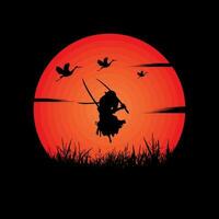 illustration vector graphic of Samurai training at night on a full moon. Perfect for wallpaper, poster, etc. Illustration vector style, Colorful view background, One Piece, Roronoa Zoro