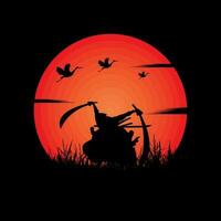 illustration vector graphic of Samurai training at night on a full moon. Perfect for wallpaper, poster, etc. Illustration vector style, Colorful view background, One Piece, Roronoa Zoro