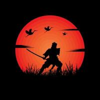 Samurai training at night on a full moon vector