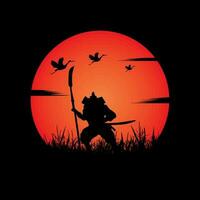 Samurai training at night on a full moon vector