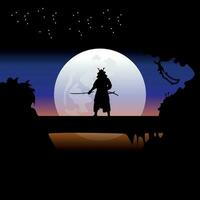 Ninja, Assassin, Samurai training at night on a full moon vector