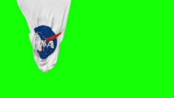 nationaal luchtvaart en ruimte administratie, NASA hangende kleding stof vlag golvend in wind 3d weergave, onafhankelijkheid dag, nationaal dag, chroma sleutel, luma matte selectie van vlag video